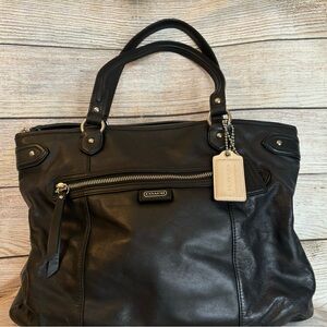 Coach Emma Tote, black leather with silver hardware